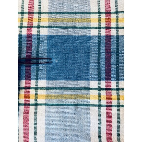 Plaid Tablecloth Blue White Plaid Cotton Fringe Edges 70x53 Farmhouse Cottage - Picture 5 of 5